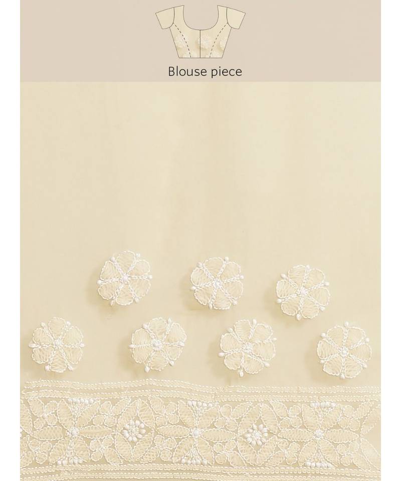 Ada Women's Hand Embroidered Fawn Georgette Lucknow Chikankari Women Saree With Blouse - A311291