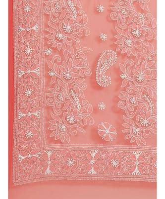 Ada Hand Embroidered Red Georgette wedding Chikankari Women Saree With Blouse - A311294 3