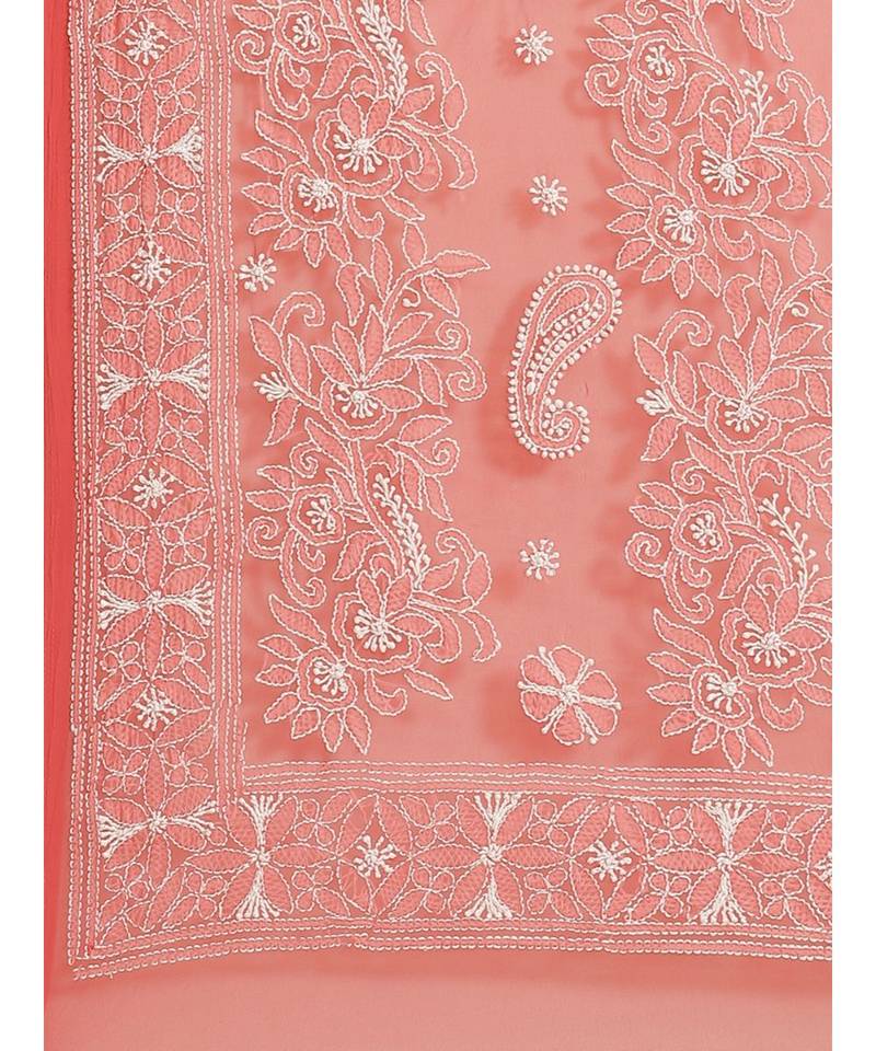 Ada Hand Embroidered Red Georgette wedding Chikankari Women Saree With Blouse - A311294