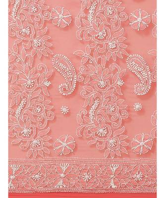 Ada Hand Embroidered Red Georgette wedding Chikankari Women Saree With Blouse - A311294 4
