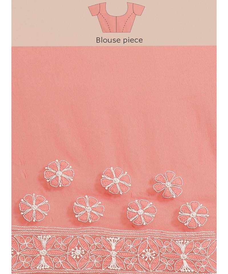 Ada Hand Embroidered Red Georgette wedding Chikankari Women Saree With Blouse - A311294