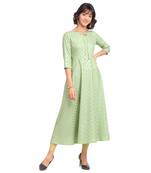 FIORRA Pista Green Printed Poly Crepe Flared Long Kurtis