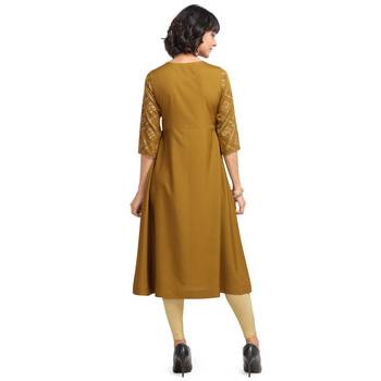 FIORRA Green Printed Poly Crepe Flared Long Kurtis 2