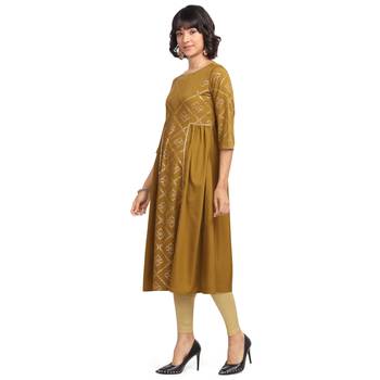 FIORRA Green Printed Poly Crepe Flared Long Kurtis 3