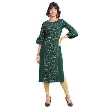FIORRA Green Printed Poly Crepe Straight Long Kurtis 1