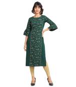 FIORRA Green Printed Poly Crepe Straight Long Kurtis