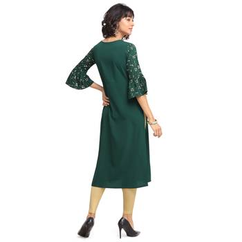 FIORRA Green Printed Poly Crepe Straight Long Kurtis 2