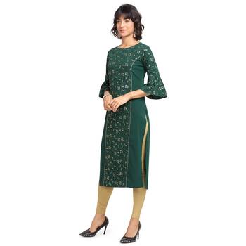 FIORRA Green Printed Poly Crepe Straight Long Kurtis 3