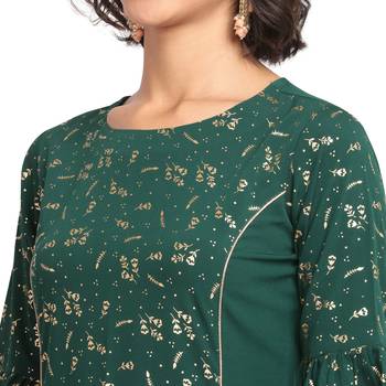 FIORRA Green Printed Poly Crepe Straight Long Kurtis 4