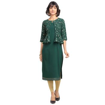 FIORRA Green Printed Poly Crepe Straight Long Kurtis 1