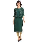 FIORRA Green Printed Poly Crepe Straight Long Kurtis