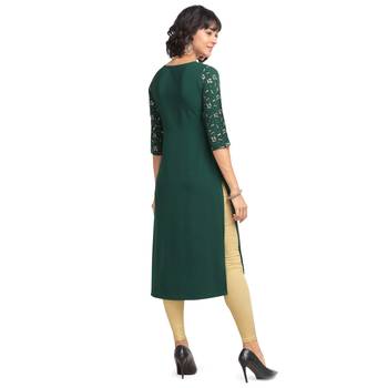 FIORRA Green Printed Poly Crepe Straight Long Kurtis 2