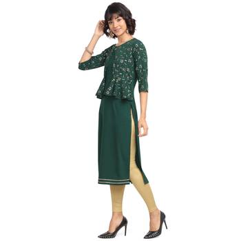 FIORRA Green Printed Poly Crepe Straight Long Kurtis 3