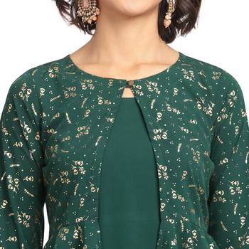 FIORRA Green Printed Poly Crepe Straight Long Kurtis 4