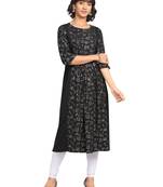 FIORRA Black Printed Poly Crepe A-line Party Wear Kurtis
