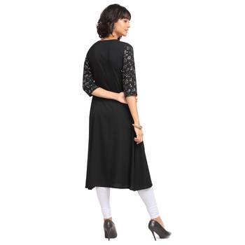 FIORRA Black Printed Poly Crepe A-line Party Wear Kurtis 2
