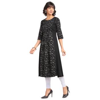 FIORRA Black Printed Poly Crepe A-line Party Wear Kurtis 3