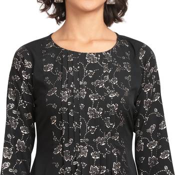 FIORRA Black Printed Poly Crepe A-line Party Wear Kurtis 4