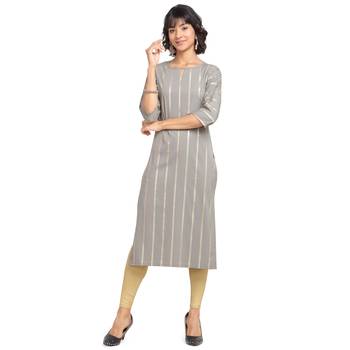 FIORRA Grey Printed Poly Crepe Straight Long Kurtis 1