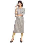 FIORRA Grey Printed Poly Crepe Straight Long Kurtis