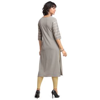 FIORRA Grey Printed Poly Crepe Straight Long Kurtis 2