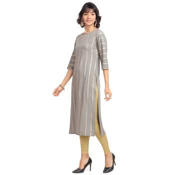 FIORRA Grey Printed Poly Crepe Straight Long Kurtis 3