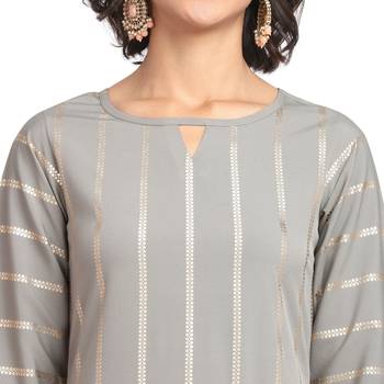 FIORRA Grey Printed Poly Crepe Straight Long Kurtis 4