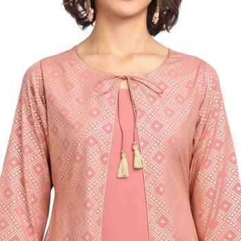 FIORRA Pink Printed Poly Crepe Jacket Party Wear Kurtis 4