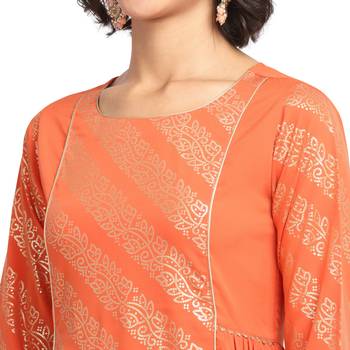 FIORRA Orange Printed Poly Crepe Flared Party Wear Kurtis 4