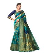 GREEN  Checkered Jacquard  Saree With Blouse