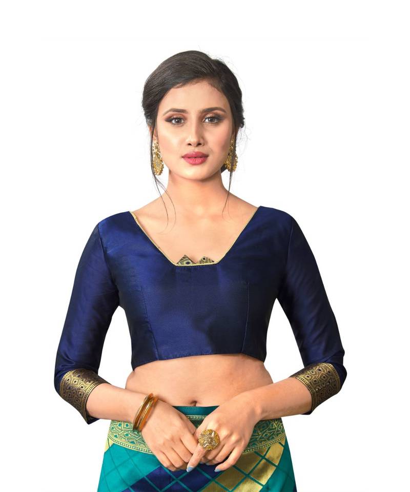 GREEN  Checkered Jacquard  Saree With Blouse