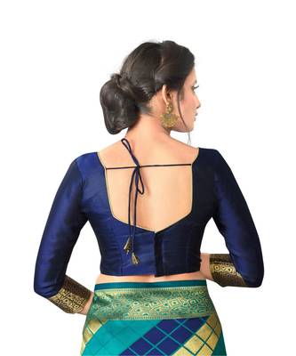 GREEN  Checkered Jacquard  Saree With Blouse 5