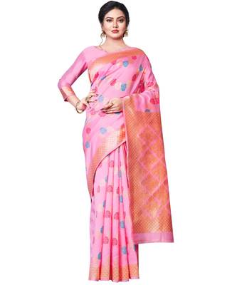 PINK  Leheriya Jacquard  Saree With Blouse 1