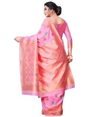 PINK  Leheriya Jacquard  Saree With Blouse 2