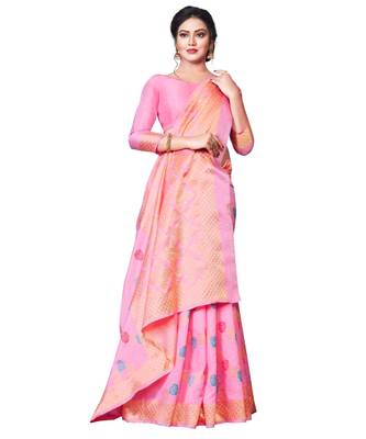 PINK  Leheriya Jacquard  Saree With Blouse 3