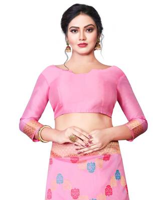 PINK  Leheriya Jacquard  Saree With Blouse 4