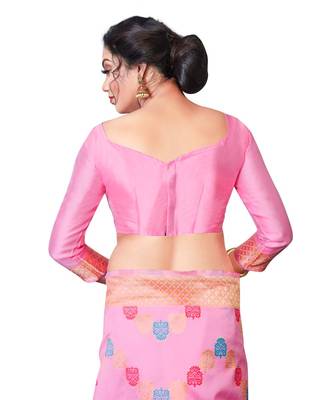 PINK  Leheriya Jacquard  Saree With Blouse 5
