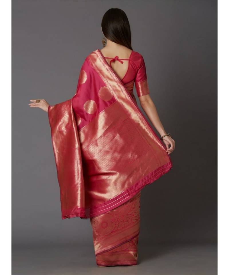 GAJRI PINK Kanjeevaram Jacquard  Saree With Blouse
