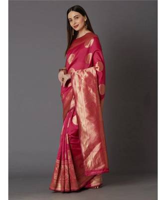 GAJRI PINK Kanjeevaram Jacquard  Saree With Blouse 3