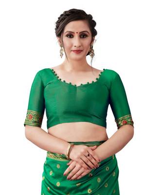 GREEN  Kanjeevaram Jacquard  Saree With Blouse 5