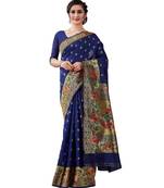 NAVY BLUE Kanjeevaram Jacquard  Saree With Blouse