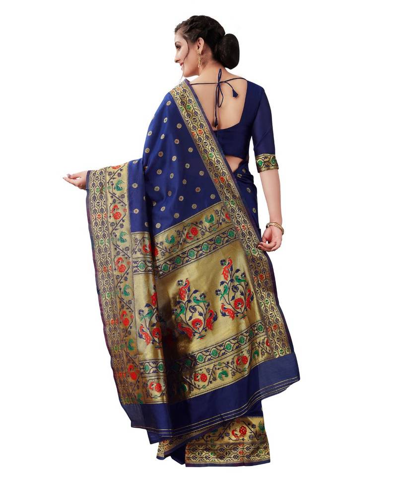 NAVY BLUE Kanjeevaram Jacquard  Saree With Blouse