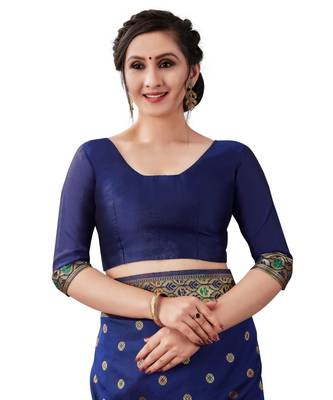 NAVY BLUE Kanjeevaram Jacquard  Saree With Blouse 4