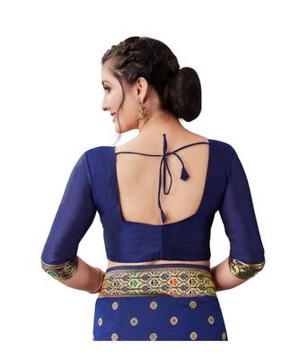 NAVY BLUE Kanjeevaram Jacquard  Saree With Blouse 5