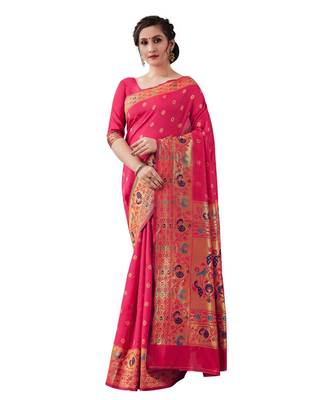 PINK  Kanjeevaram Jacquard  Saree With Blouse 1