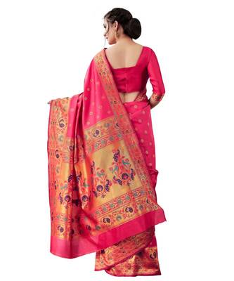 PINK  Kanjeevaram Jacquard  Saree With Blouse 2