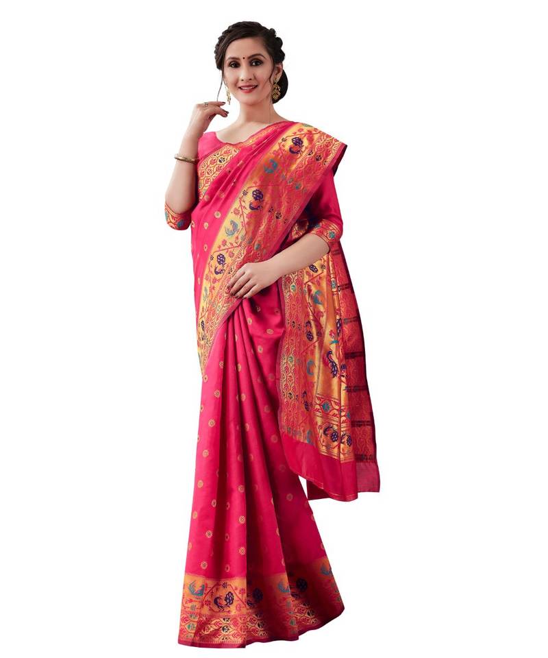 PINK  Kanjeevaram Jacquard  Saree With Blouse