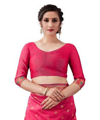 PINK  Kanjeevaram Jacquard  Saree With Blouse 5
