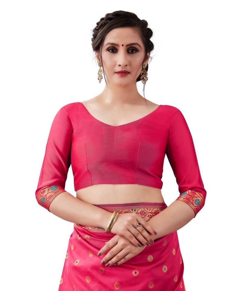 PINK  Kanjeevaram Jacquard  Saree With Blouse