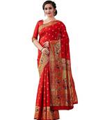 RUBY RED Kanjeevaram Jacquard  Saree With Blouse